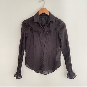 Reformation Button Down Bell Sleeve Black Sheer Dot Top Size Small